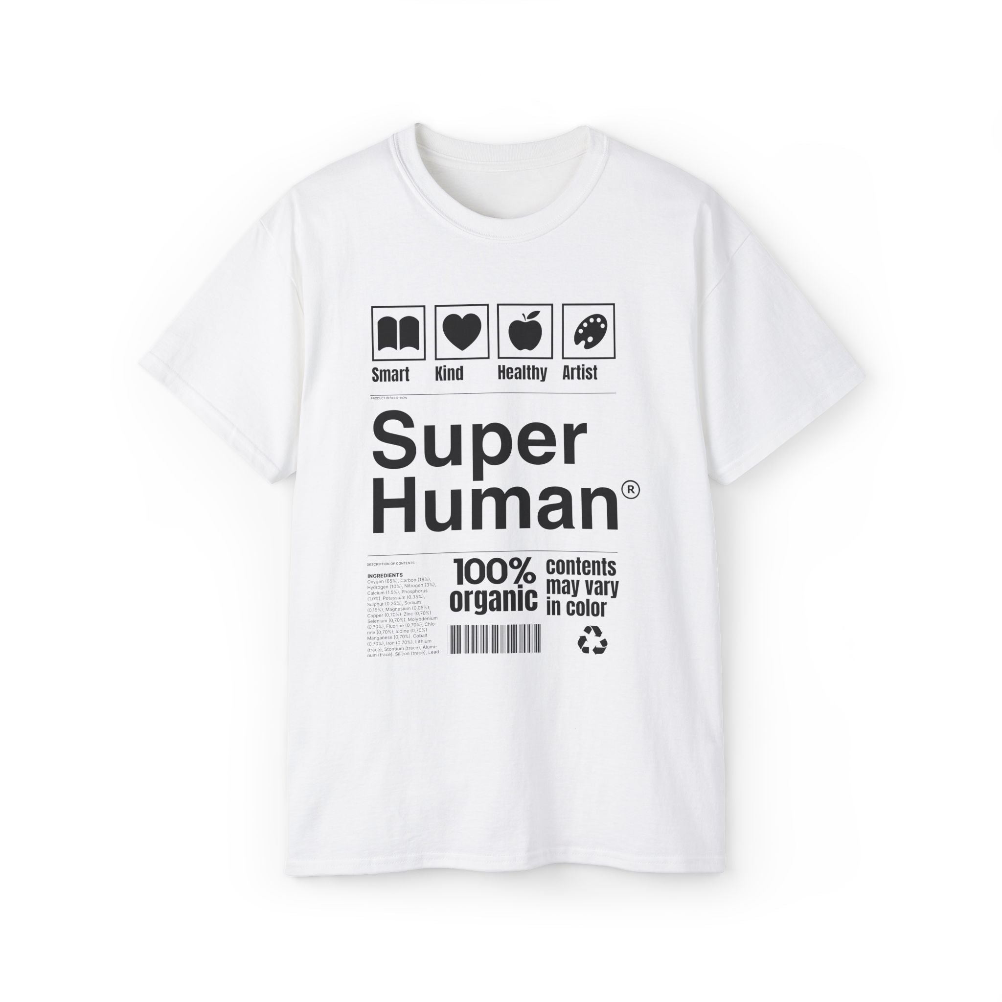 "Super Human Label" Unix T-shirt 100% Cotton Eco-friendly