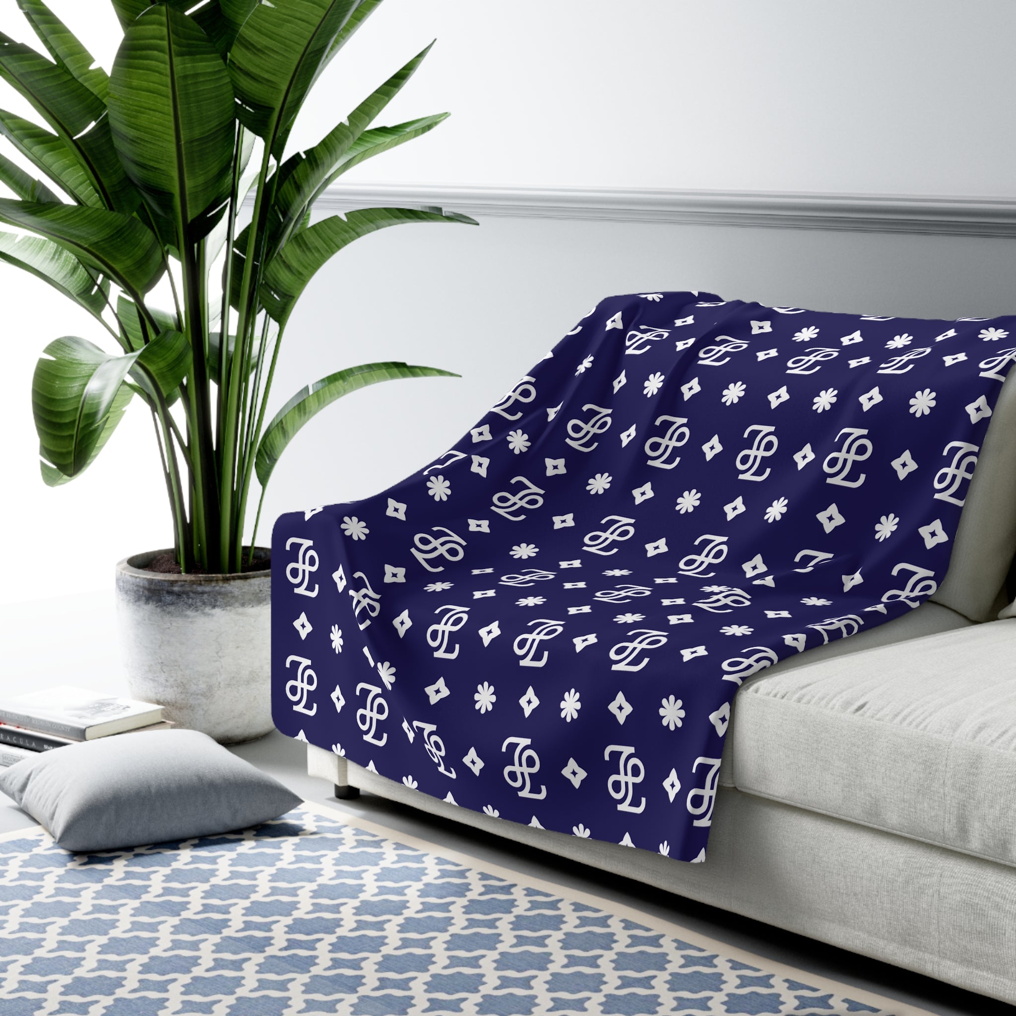 Monogram Blue Fleece Blanket
